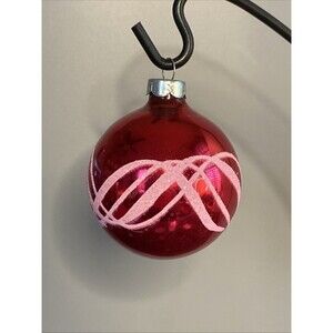 Vtg 60s Stenciled Red Christmas Ornament Swirl Pattern Glitter Coby
